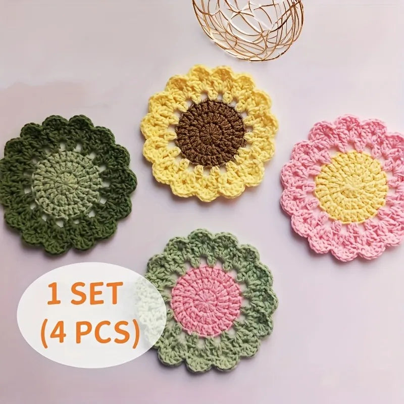 Cute Flower Crochet Coaster Set