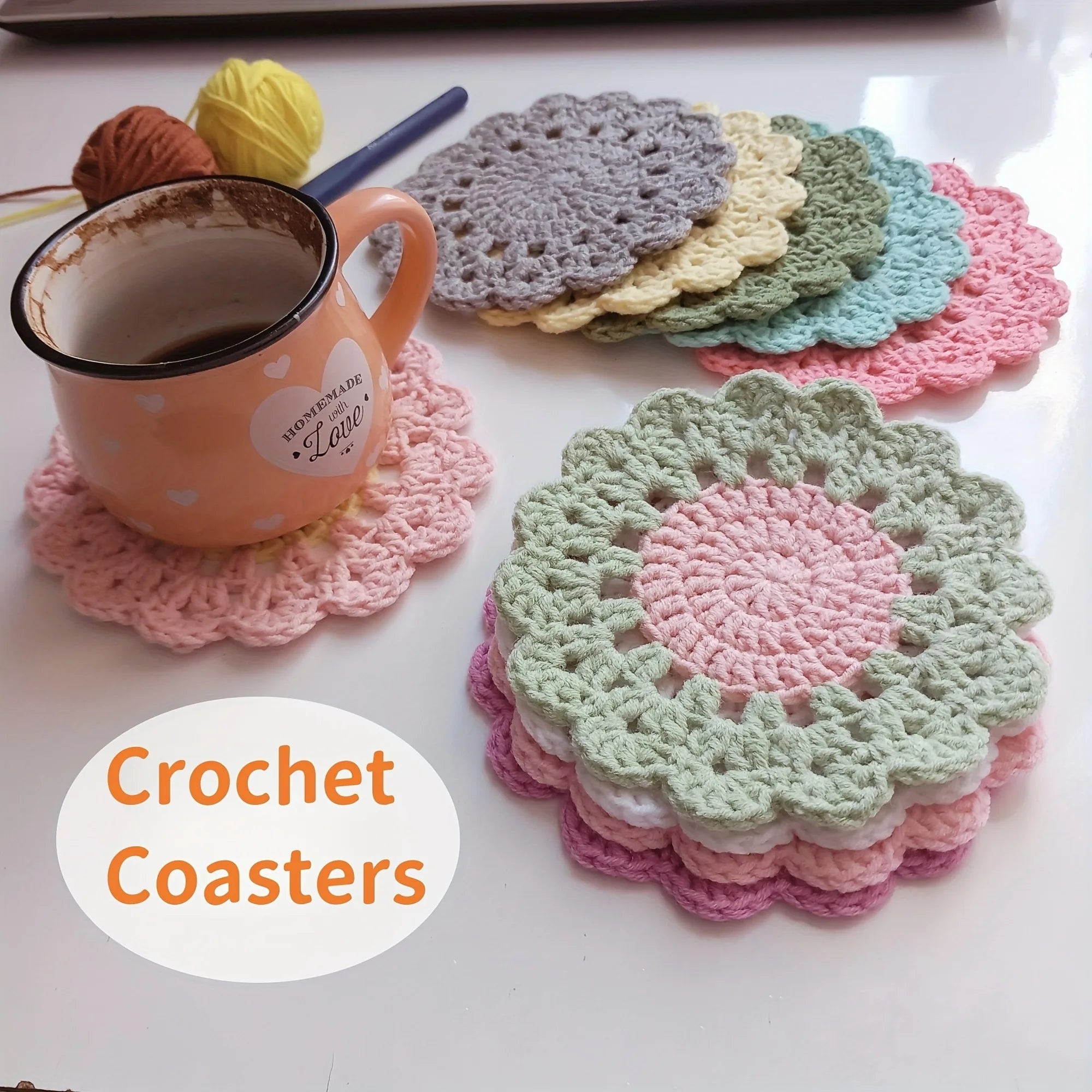 Cute Flower Crochet Coaster Set