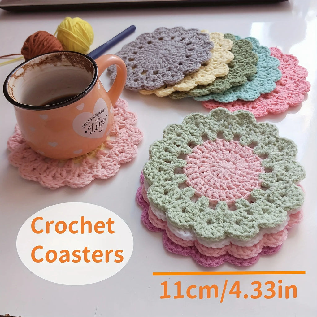 Cute Flower Crochet Coaster Set