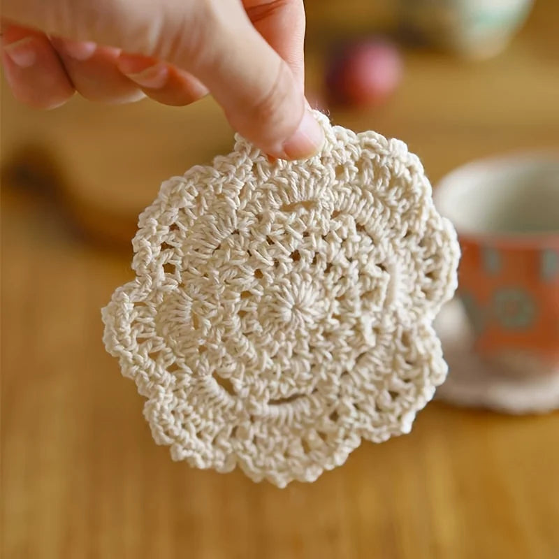 Bohemian Floral Crochet Coaster Set